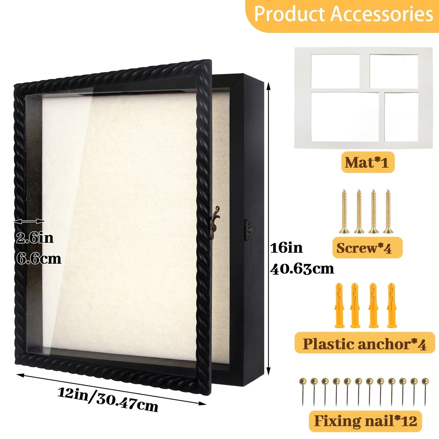 Shadow Box Frame with Linen Back, Large Rustic Memory Display Case 11x14 & 12x16 Inch for Photos