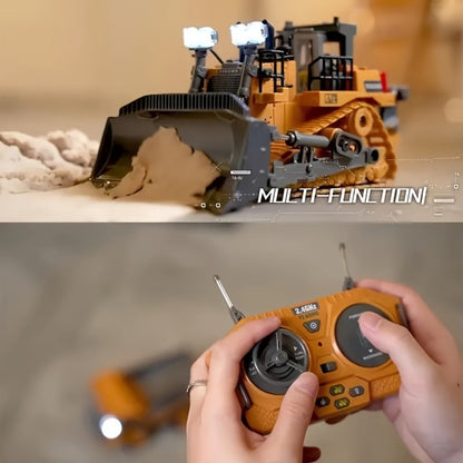 RC Bulldozer 9-Channel 2.4GHz Remote Control, Multifunctional Engineering Vehicle Toy with Alloy Metal Cover