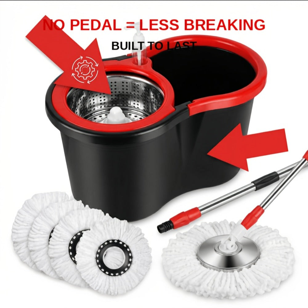 Spin Mop and Bucket Set with Wringer 360 Degree Spinning Self-Wringing Mop 4 Microfiber Mop for Bath Time, Home Spa and Personal Care