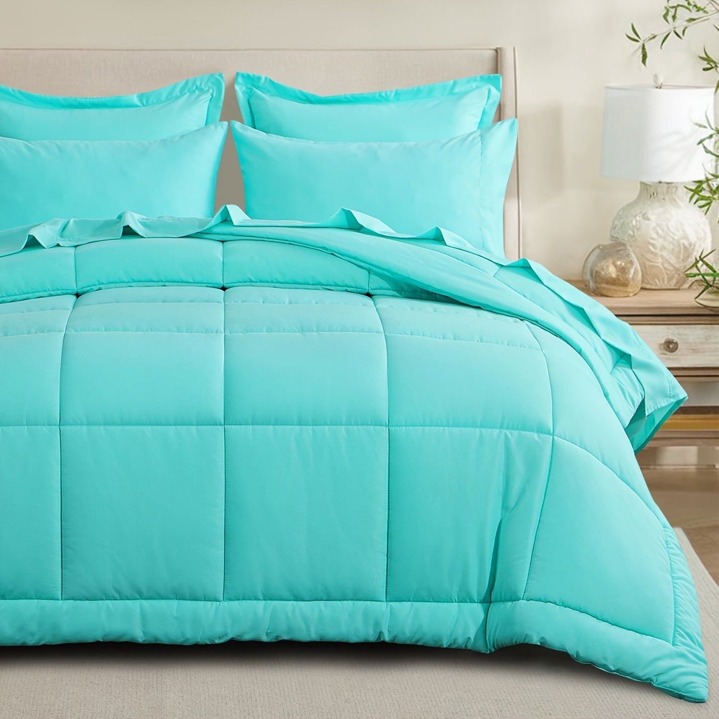 7 Piece Comforter Set Luxury Soft Fluffy Bedding All Season Bed in a Bag with Comforter Fitted Sheet Flat Sheet Pillowcases Hypoallergenic
