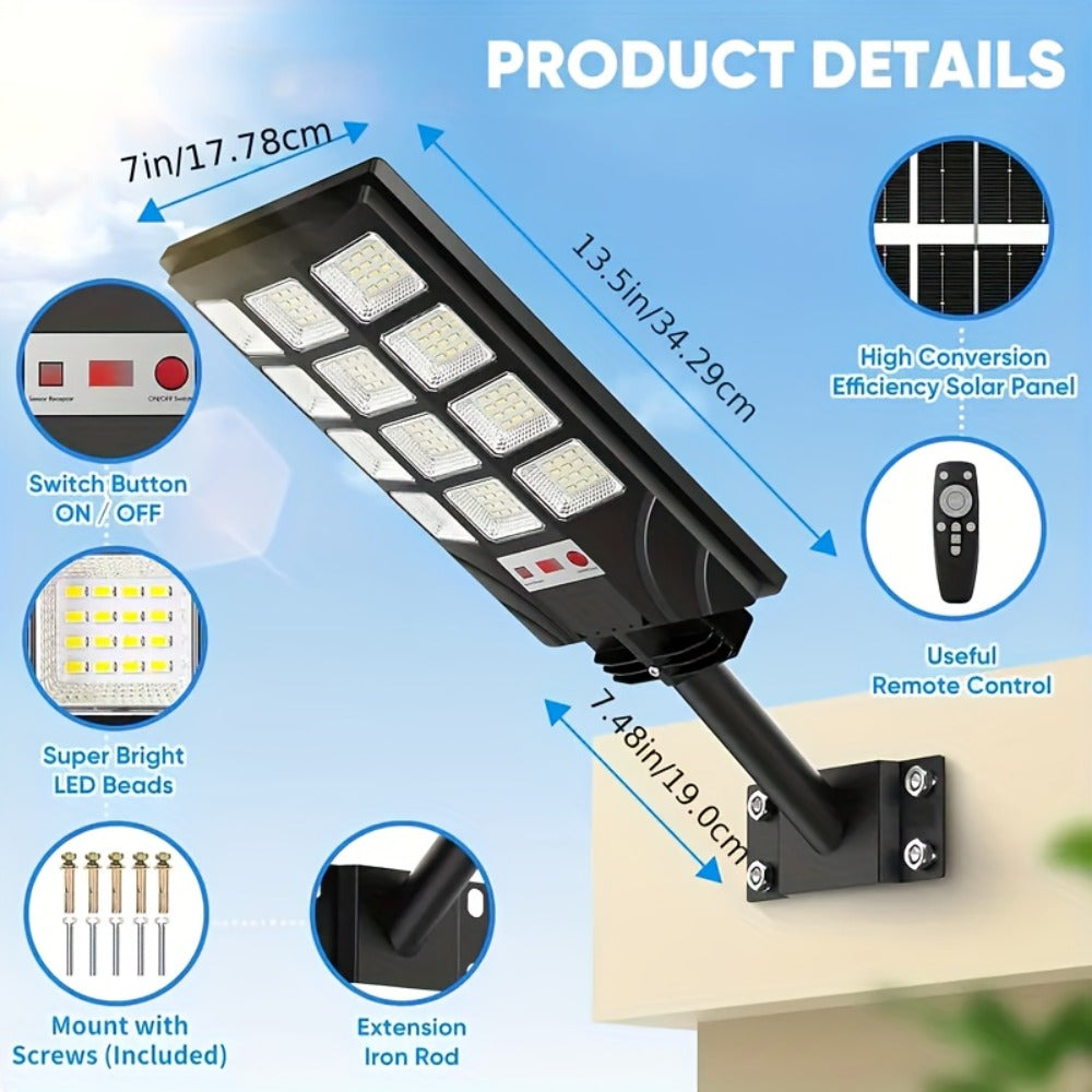 Solar Street Light Outdoor 400 LED, 6500K Sensor Flood Light with Remote Control, Dusk to Dawn for Commercial Area