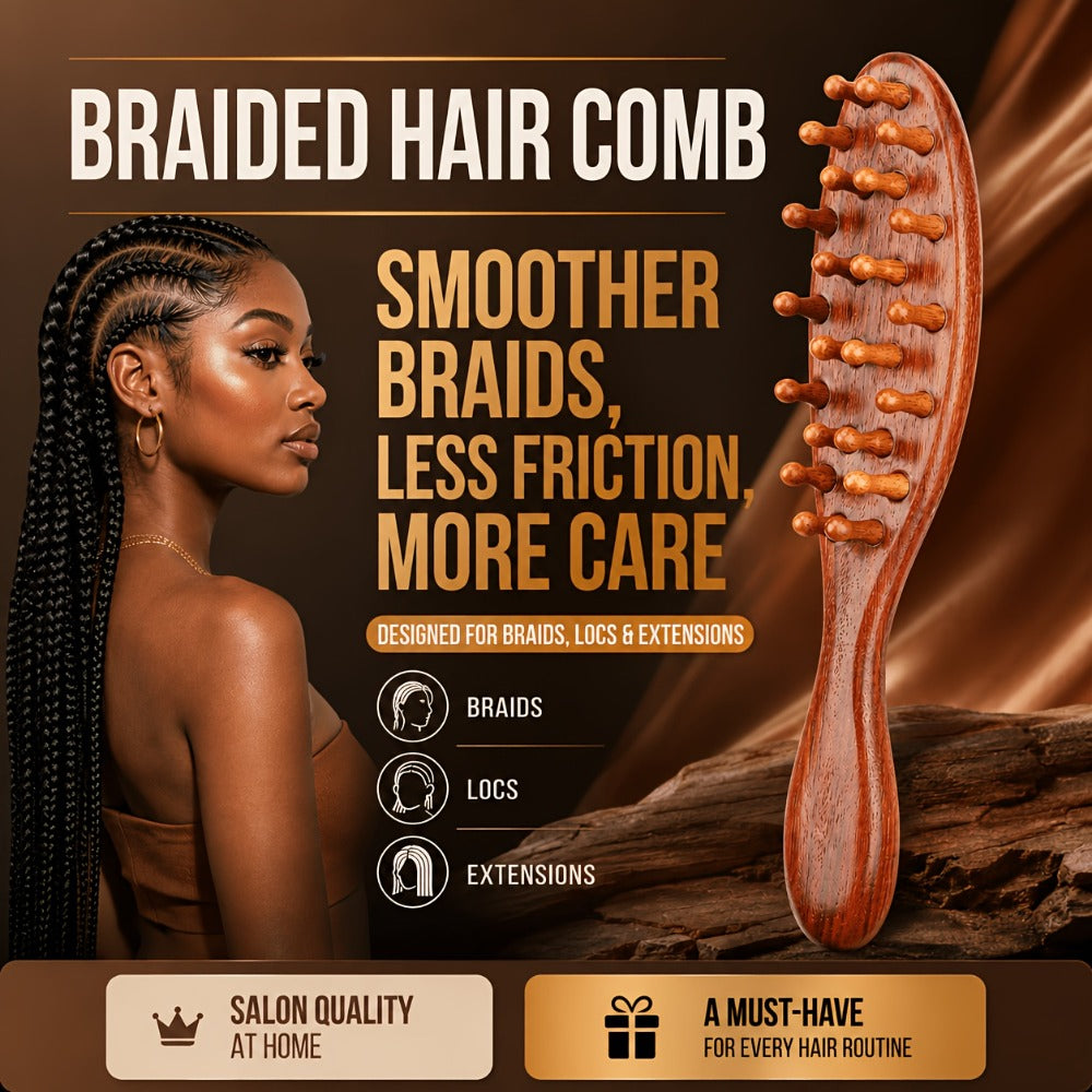 Sandalwood Loc Comb Wide Tooth 2 Pcs Wooden Ergonomic Detangling Comb for Dreads Locs Curly, for Home, Travel and Salon Hair Styling