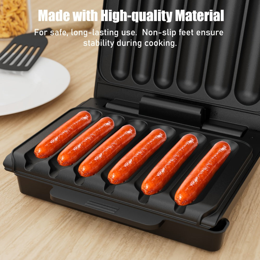 Electric Sausage Grill and Sandwich Maker with Nonstick Plate and Cord Storage Compact for Grilling, Camping and Outdoor Meals