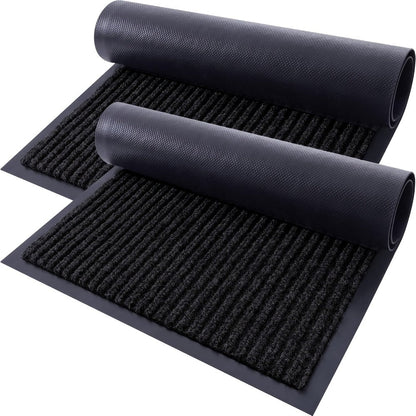Door Mat 2-Pack Indoor Outdoor Welcome Entryway Rug Non-Slip Low Profile Polyester Floor Mat for Front Door Patio Porch Mudroom