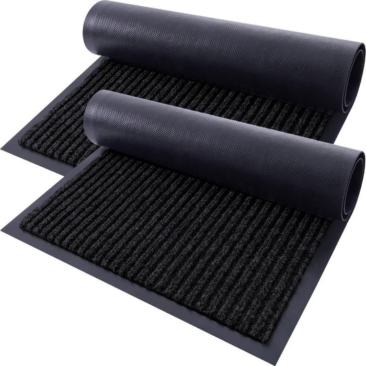 Door Mat 2-Pack Indoor Outdoor Welcome Entryway Rug Non-Slip Low Profile Polyester Floor Mat for Front Door Patio Porch Mudroom