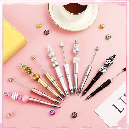 Beadable Pens Bulk 40/60pcs, DIY Bead Ballpoint Pens with Black Ink Shaft, Assorted Random Colors for DIY Crafts
