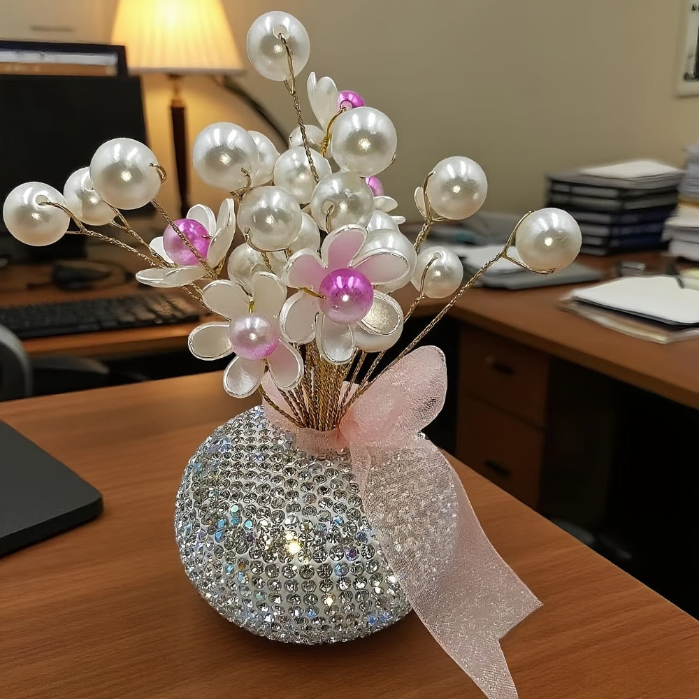 Crystal Flower Car Decoration Handmade DIY Simulation Crystal Flowers for Car Center Console Dashboard Home Decor Holiday Party Birthday