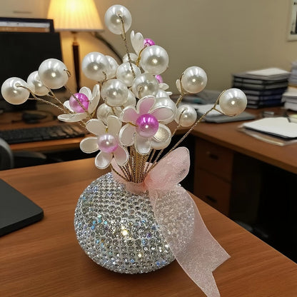 Crystal Flower Car Decoration Handmade DIY Simulation Crystal Flowers for Car Center Console Dashboard Home Decor Holiday Party Birthday