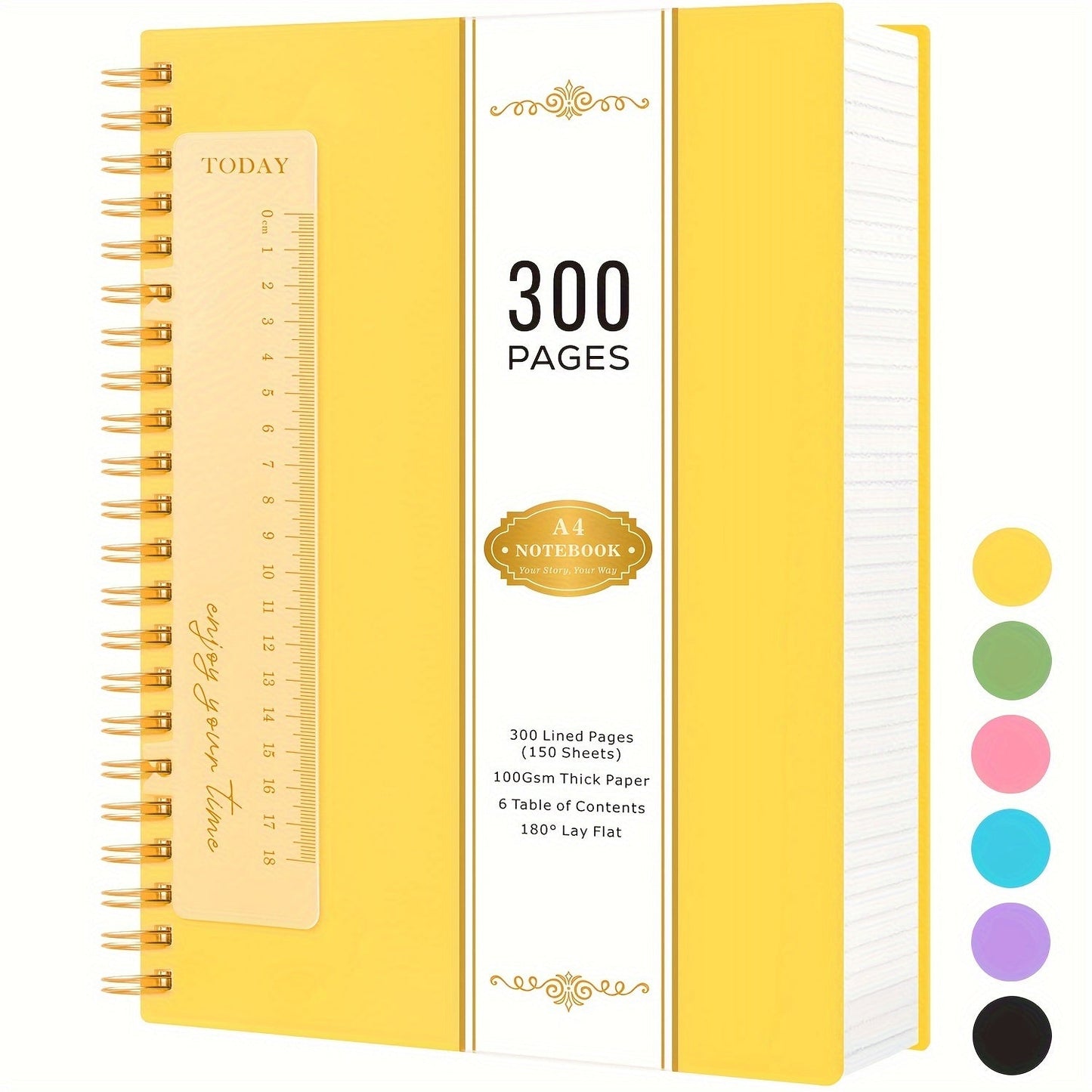 Large Spiral Notebook 300 Pages Hardcover – 8.5x11 A4 College Ruled 100GSM Lined Paper PVC Waterproof Cover for Work School Travel Women Men