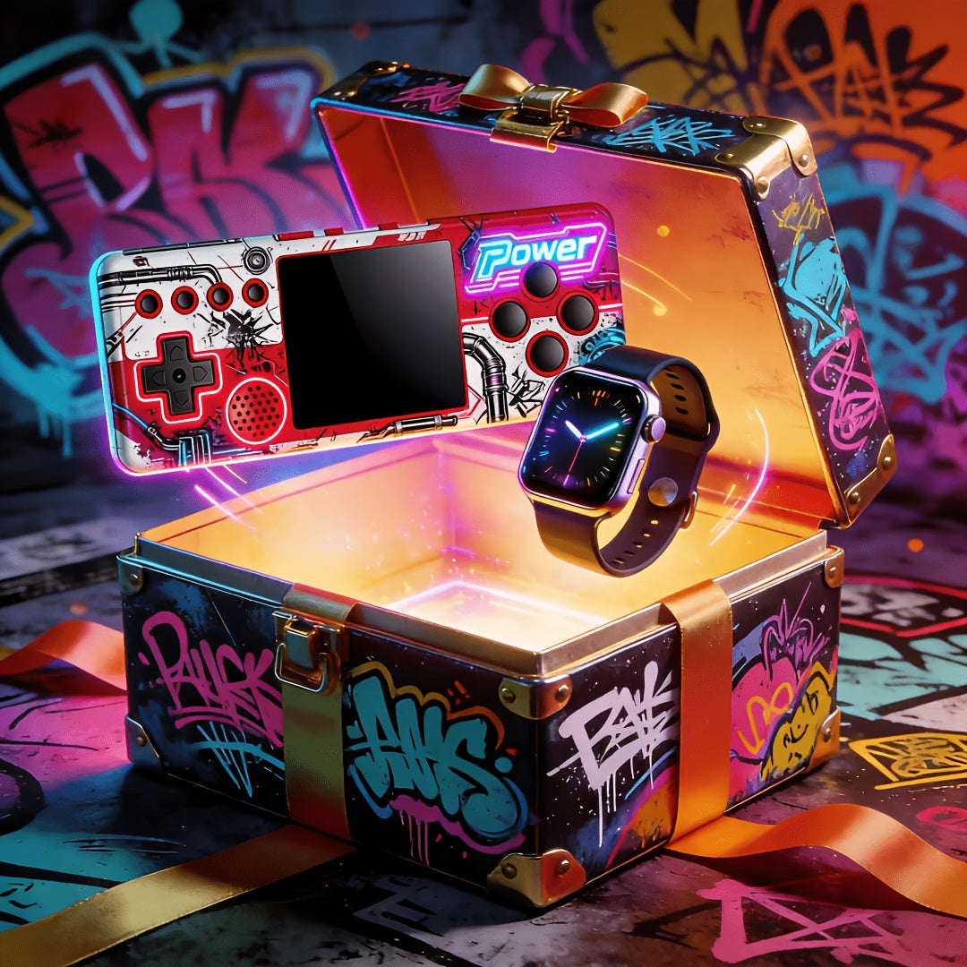 Handheld Game Console and Smart Watch Two-Piece Set with Basic or Deluxe Bundles in Three Console Colors