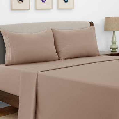 Bed Sheet Set Microfiber with Size-Dependent 3- or 4-Piece Contents and Six specified Bed Dimensions