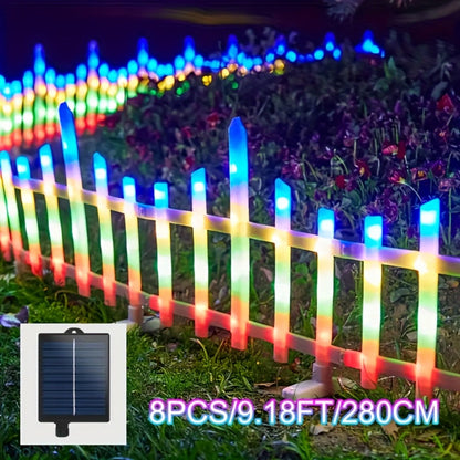 Solar Fence Lights Outdoor 8-Pack with Remote Control – LED White Picket Fence Border Lights Solar Powered