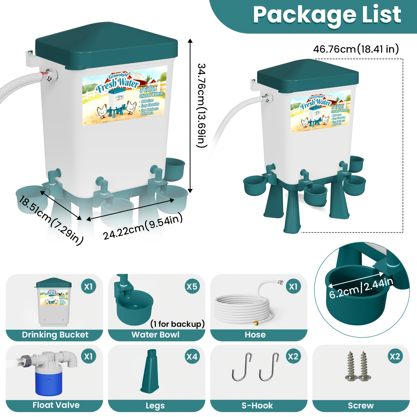 Chicken Waterer 3 Gallon Float Controlled Hose Connection Hands-Free