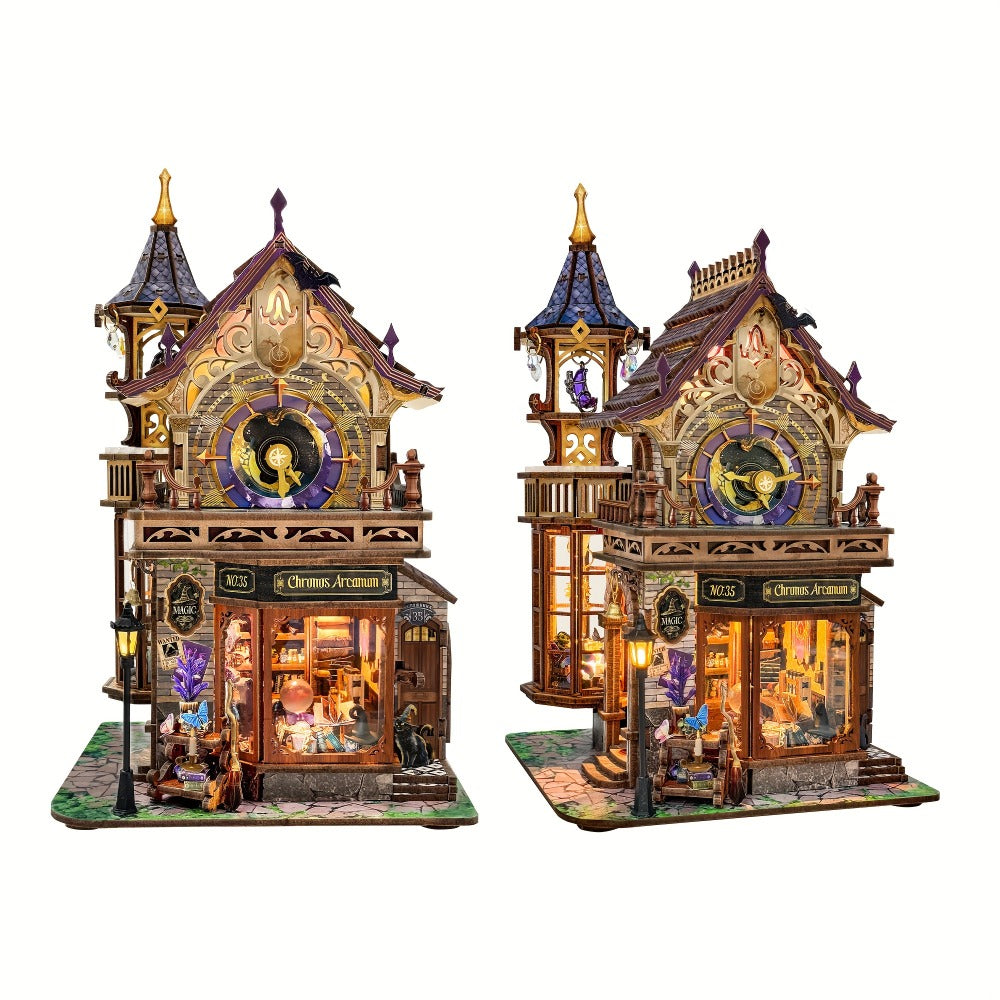 DIY Wood Miniature Bookhouse Model Kit SQ-71 Time Magic Club with Mechanical Link System – Adult Collector Dollhouse Display Piece