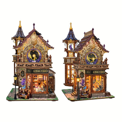 DIY Wood Miniature Bookhouse Model Kit SQ-71 Time Magic Club with Mechanical Link System – Adult Collector Dollhouse Display Piece