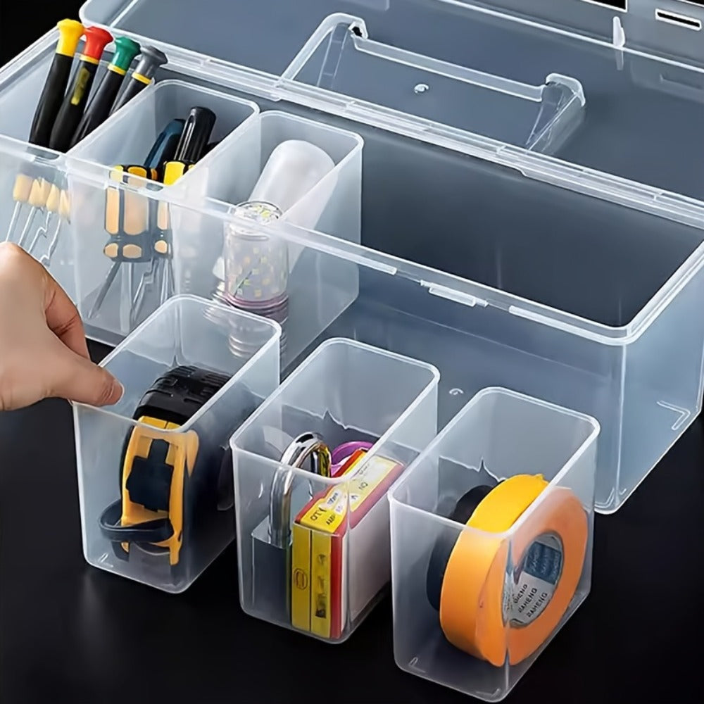 14-Piece Clear Parts Storage Organizer Set with Two Large Handled Boxes and 12 Small Divider Boxes