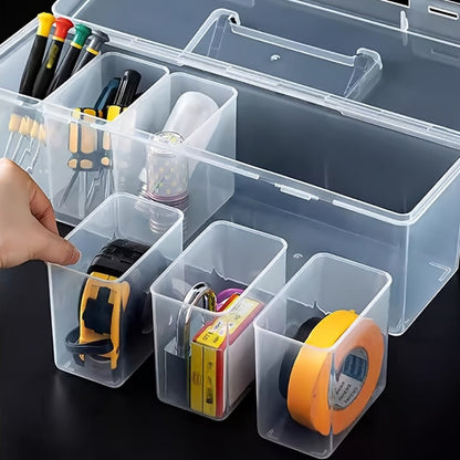 14-Piece Clear Parts Storage Organizer Set with Two Large Handled Boxes and 12 Small Divider Boxes