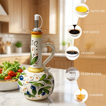 Ceramic Oil and Vinegar Dispenser Set Hand-Painted Underglaze Anti-Drip Leak-Proof Kitchen for Home Cooking, Dining and Outdoor Meals