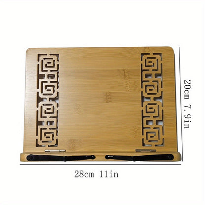 Bamboo Book Stand Adjustable Foldable Portable Reading Stand with Page Clips for Cookbook Tablet E-Reader Textbook Sheet Music Desk Holder