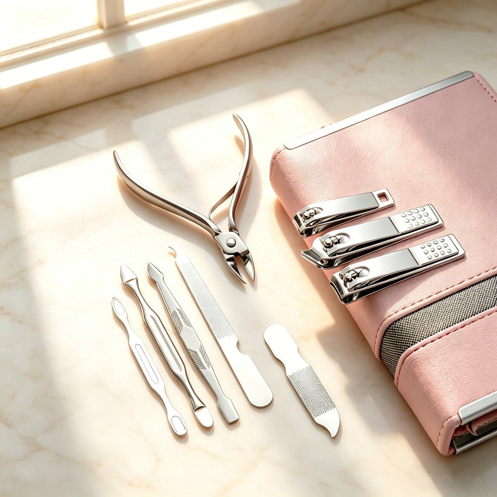 Manicure Pedicure Set 26pcs Pink Stainless Steel – Precision Nail Clippers Cuticle Nipper & Dead Skin Scissors 45° Blade Professional
