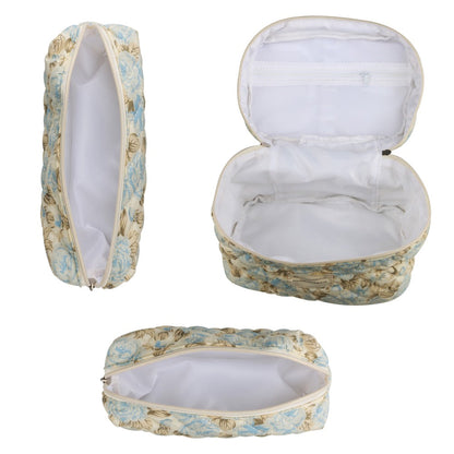 Quilted Floral Makeup Bag Set 3PCS Large Capacity Dual Layer Cotton Cosmetic Bags Coquette Aesthetic Travel Toiletry Organizer Gift