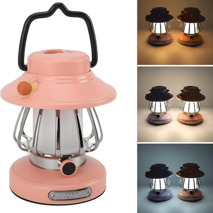 Camping Lantern Rechargeable LED, Snail Design Portable Camp Light with 3 Color Modes & Dimming, USB & Battery Dual Power