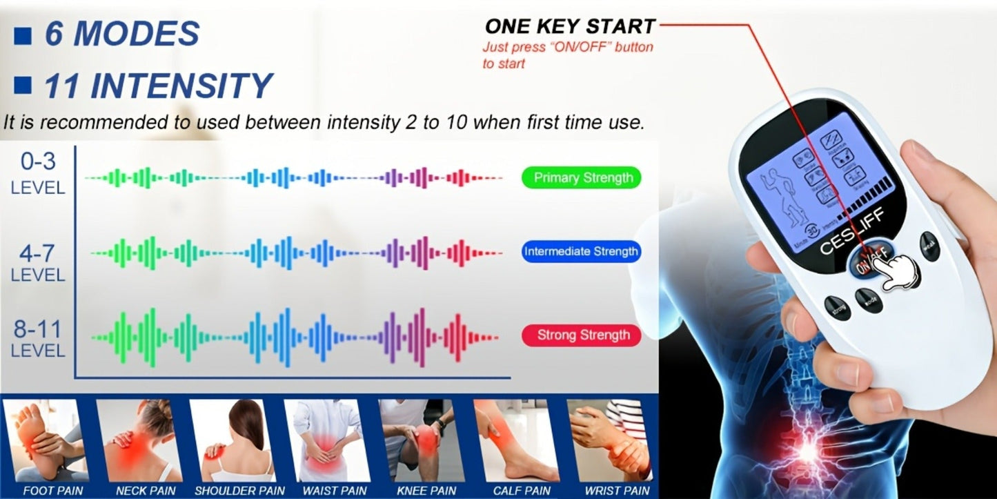 TENS EMS Dual Channel Stimulator Massager, 8 Electrodes for Back, Shoulder & Knee Pain, Recovery