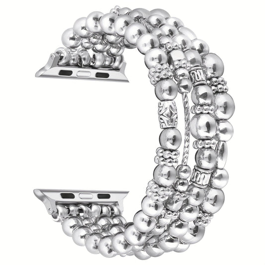 Watch Band with Elastic Beaded Slip-On Bracelet in Silver, Rose Gold or Gold for Listed Apple Watch Sizes