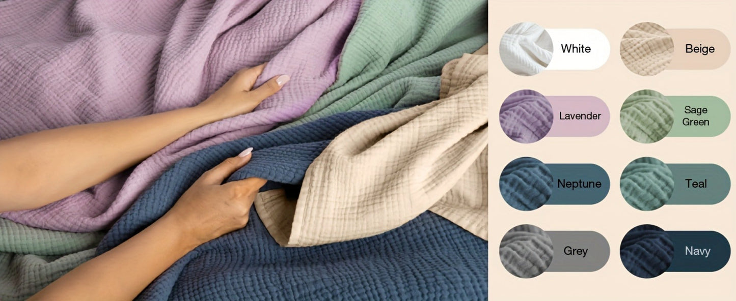 Muslin Blanket 100% Cotton 6-Layer, Breathable Gauze Throw for Couch & Bed, All Season, 13 Colors