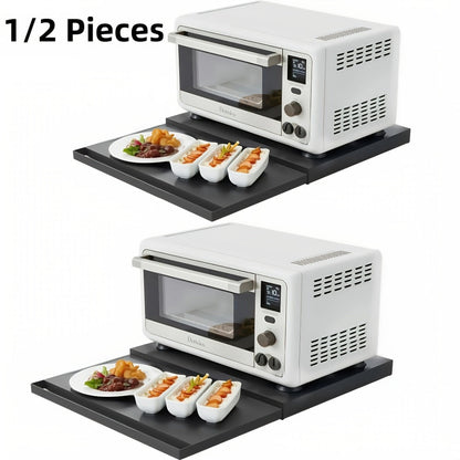 Pull-Out Microwave Stand with Metal Countertop Shelf, 15.4-24.4-Inch Extension and Black or White One- or Two-Piece Sets