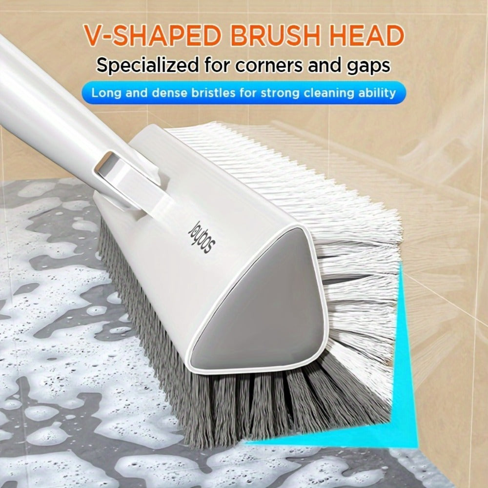 Floor Scrub Brush 52 Inch Long Handle Double-Sided V-Shaped Triangle Head Stiff Bristles for Home Cooking, Dining and Outdoor Meals