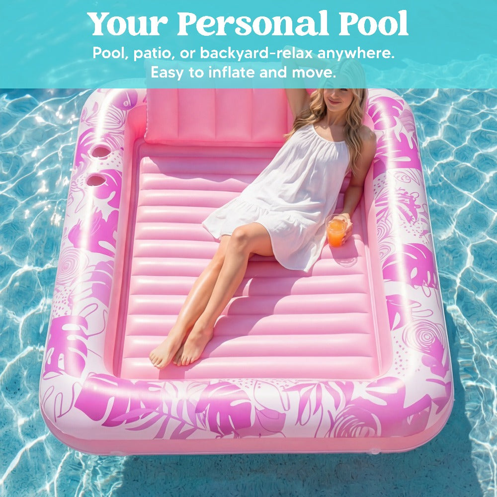 Hot Pink Inflatable Pool Float Tanning Bed with Open Center, Ribbed Base and Large or X-Large Sizes