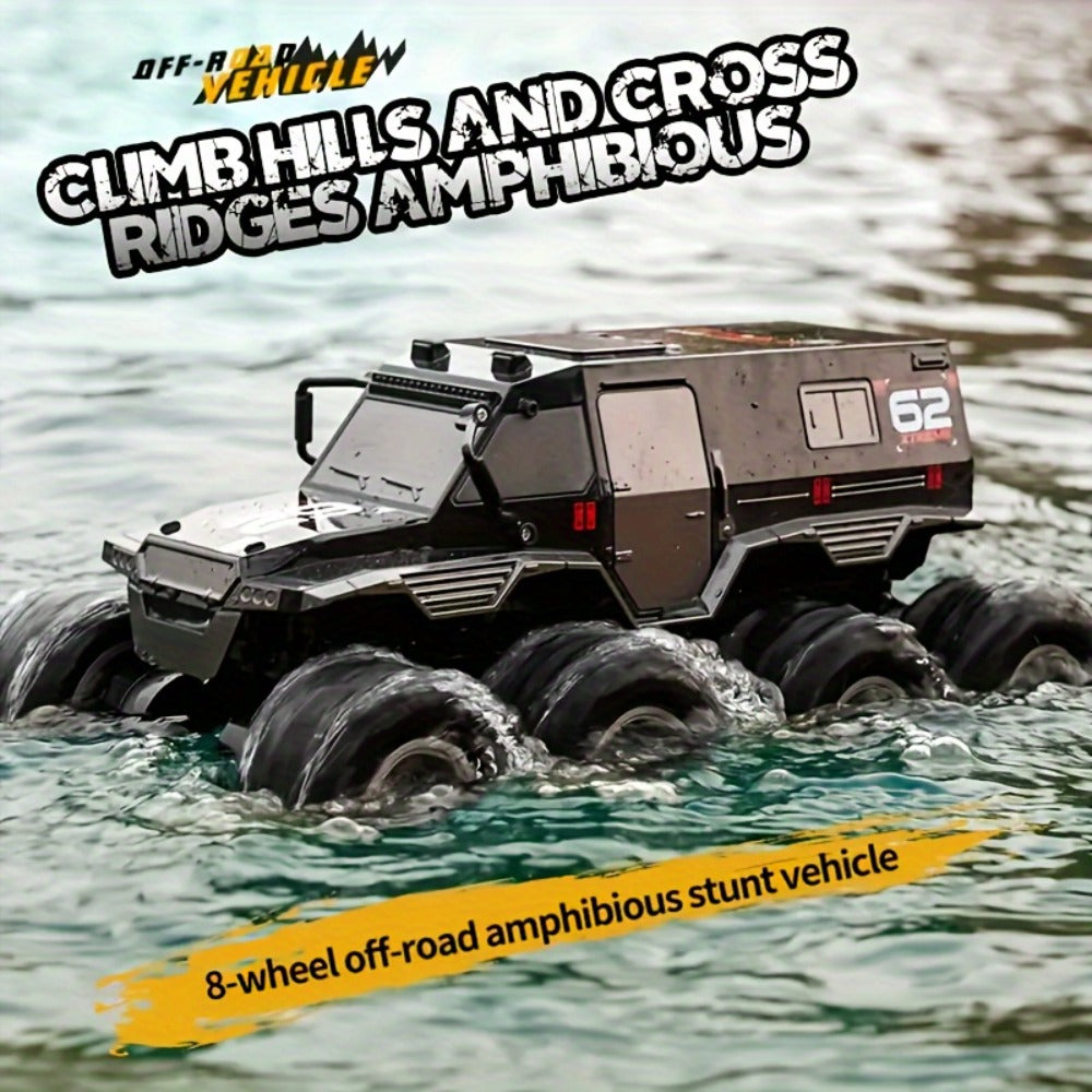 Amphibious RC Truck 8-Wheel Drive 4-Motor Off-Road Climbing Remote Control Armored Vehicle, Oversized Land & Water Military Truck Toy