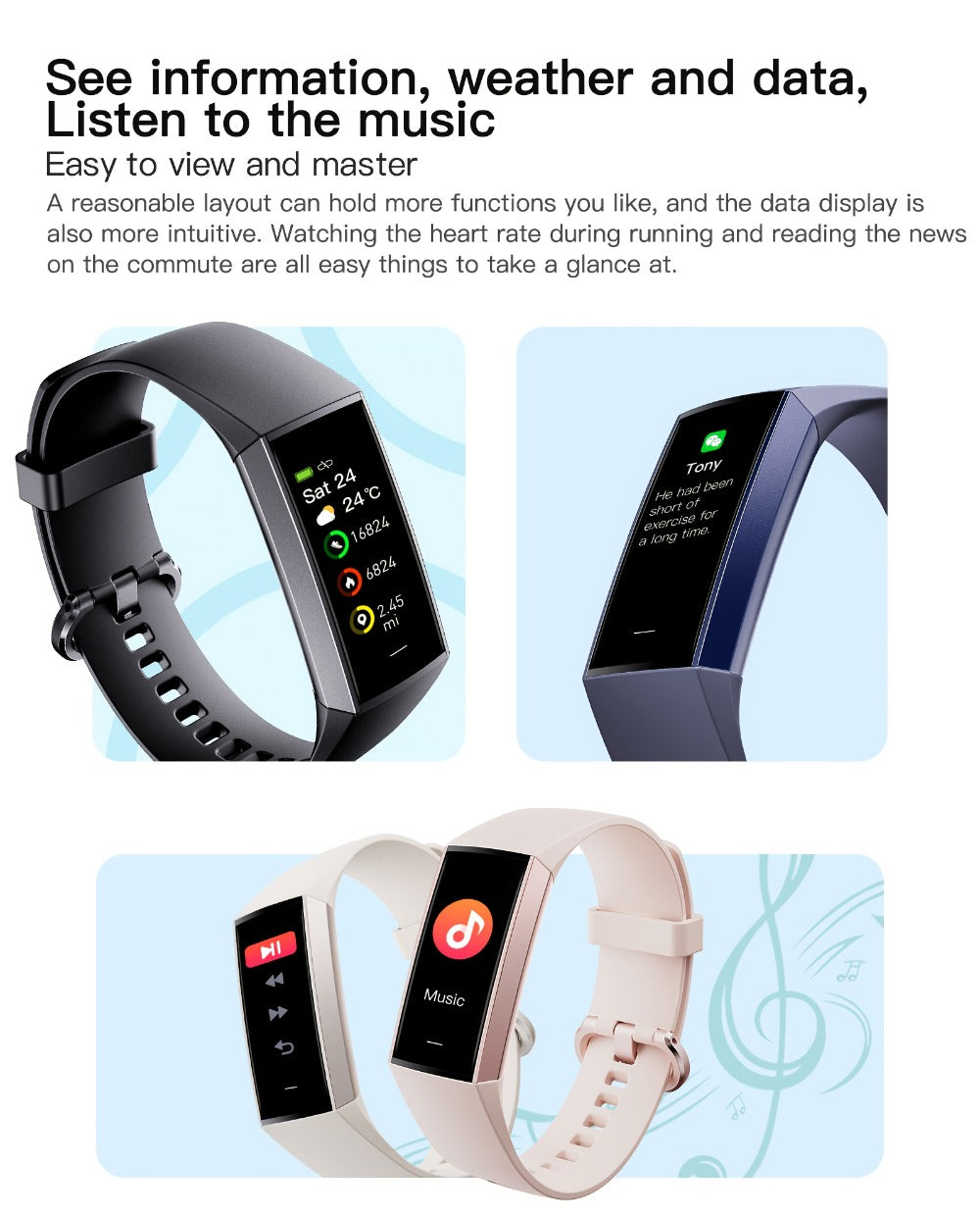AMOLED Smart Band 1.1" Always-On Display, 14-Day Battery Life, 25 Sport Modes, Heart Rate & Sleep Tracker