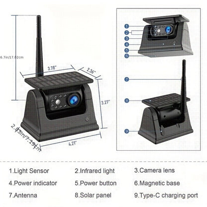 Wireless Backup Camera Solar Powered for Truck RV Trailer – 1080P HD, WiFi Magnetic Mount, Infrared Night Vision, 150° Wide Angle
