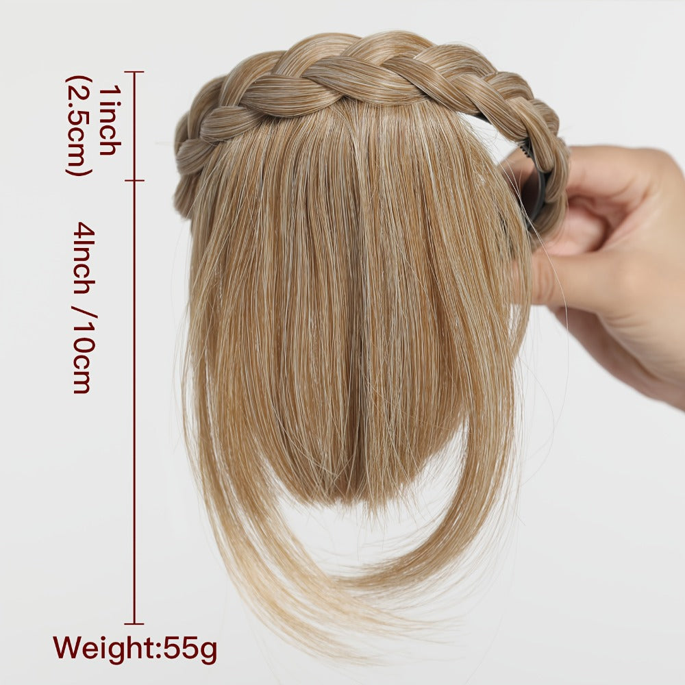 Hair Extensions Synthetic Braided Headband with 4-Inch Bangs, 55g Weight and Four Color Options