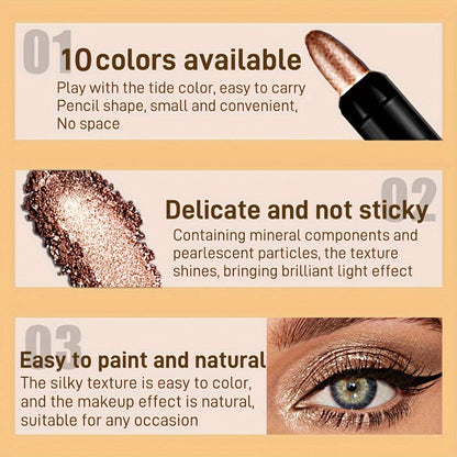 Smoky Eye Shadow Pen Set 10 Colors, Waterproof Rotating Eyeshadow Stick with Pearlescent & Matte Finishes