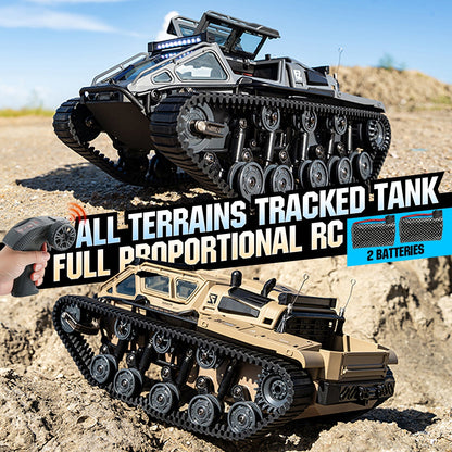 Full-Proportional RC Tracked Tank with LED Lights, Alloy Door Open Military War Vehicle Off-Road Remote Control Tank for Kids Adults