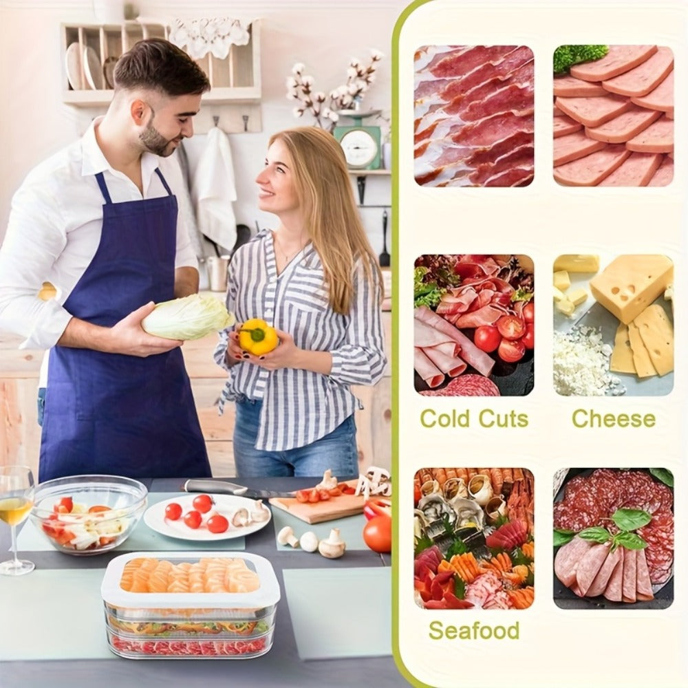 Food Storage Containers with Lids, Four-Tier Stainless Steel Refrigerator Tray Set with Clear Lids and Stacking Rims