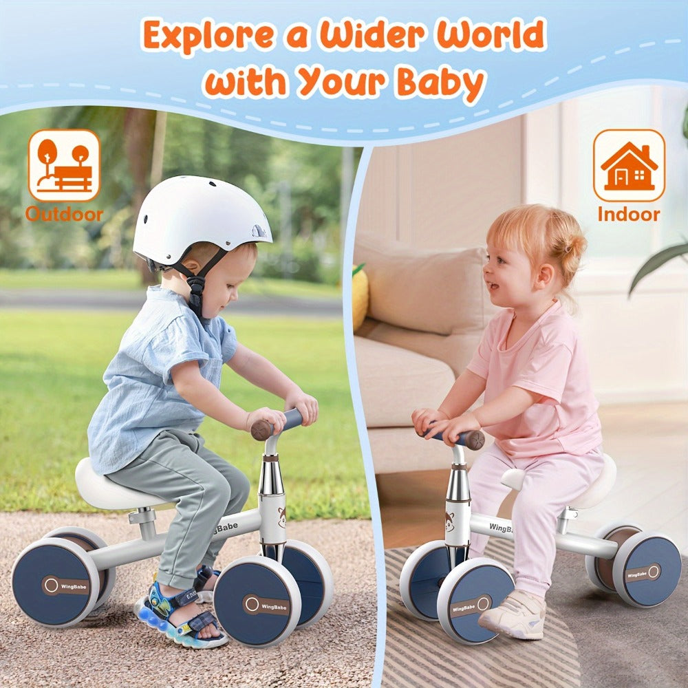 4 Wheel Balance Bike for Baby Toddlers 10-36 Months, First Bike with Adjustable Seat, 90° Steering Limit & Silent Anti-Slip Tires