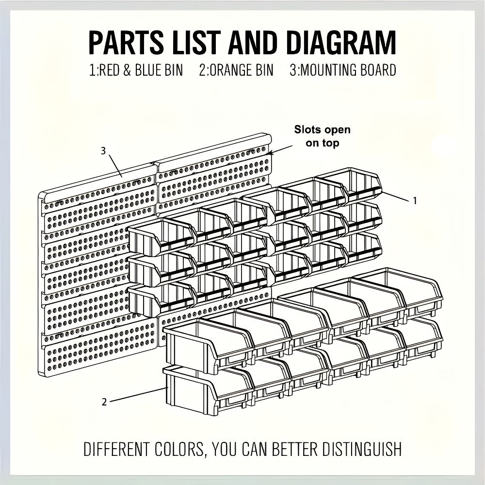 Plastic Parts Storage Bins Wall Mount 30pcs, Small Hardware Organizer for Screws, Nuts, Bolts & Nails
