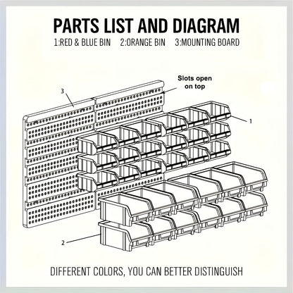 Plastic Parts Storage Bins Wall Mount 30pcs, Small Hardware Organizer for Screws, Nuts, Bolts & Nails