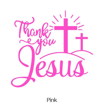 Thank You Jesus Cross Vinyl Decal Set, Four-Piece Design in Seven Colors for Vehicle Windows and Body Panels