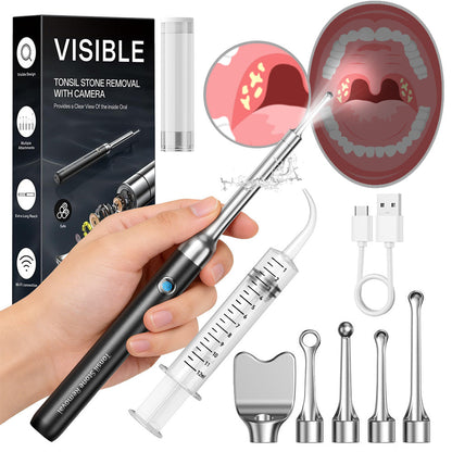 Tonsil Stone Remover with Camera - 1080P HD Visual Tonsil Stone Removal Tool with LED Light, 5-in-1 Stainless Steel Tips