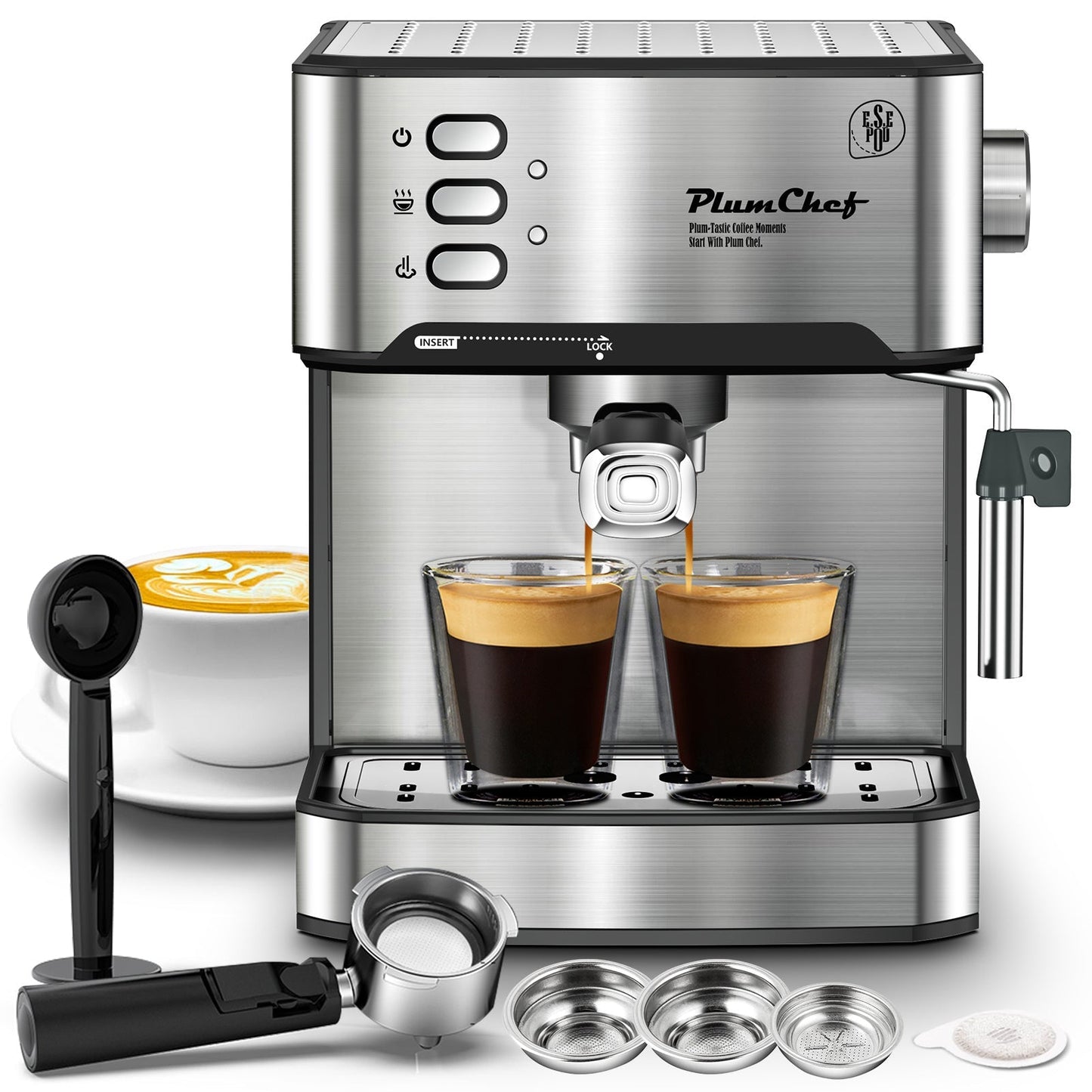 20 Bar Espresso Machine 950W, Stainless Steel Espresso & Cappuccino Latte Maker with Steam Wand Milk Frother