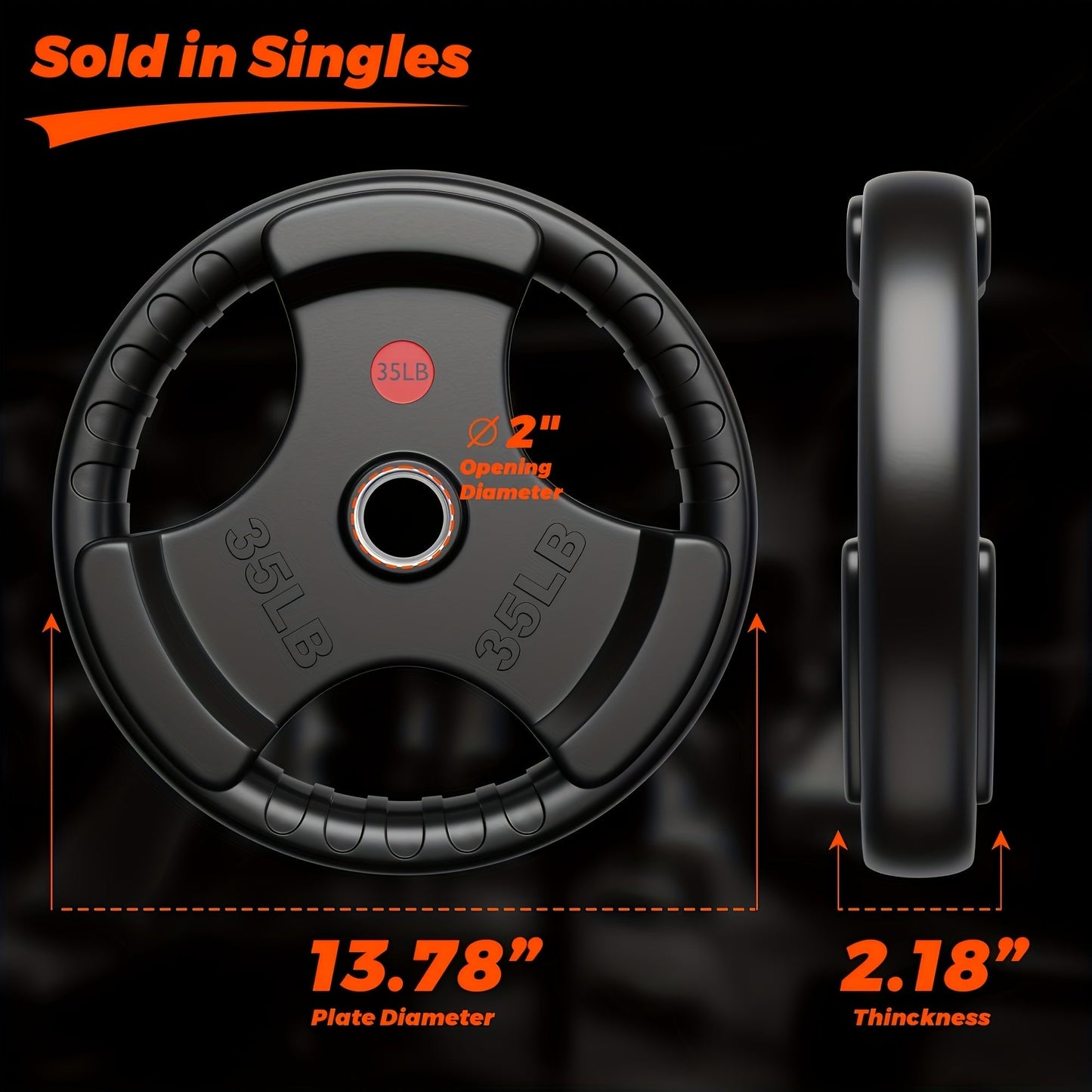Tri-Grip Weight Plates with Three Hand Openings and 25, 35 or 45 lb Options for Barbell Training