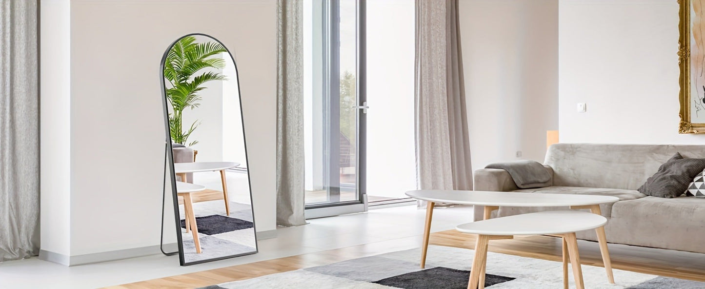 Full Length Mirror Floor Standing, Arched & Rect Body Mirror with Stand, Hanging or Leaning Wall Mirror, Aluminum Alloy Thin Frame