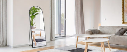 Full Length Mirror Floor Standing, Arched & Rect Body Mirror with Stand, Hanging or Leaning Wall Mirror, Aluminum Alloy Thin Frame