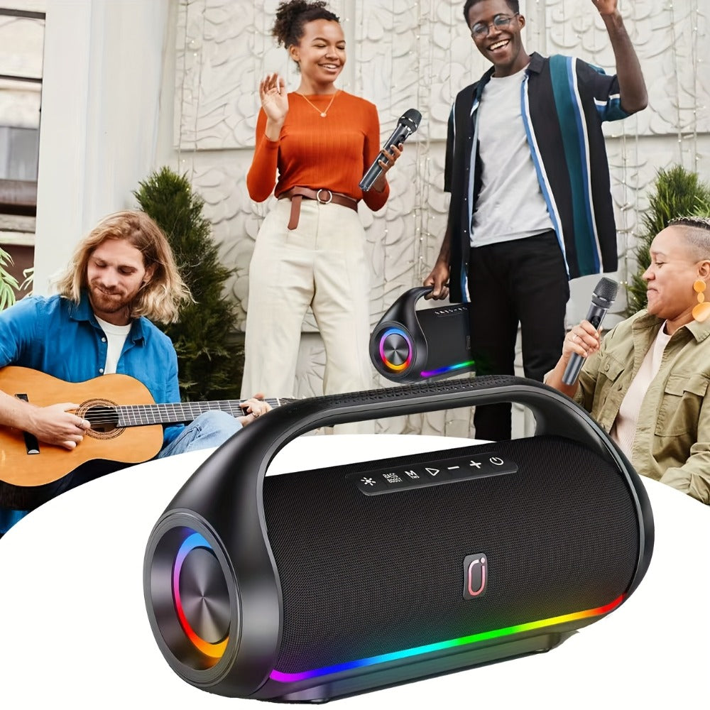 JYX D20 Portable Bluetooth Boombox Speaker with 3D Surround Sound, RGB Disco Lights, Deep Bass Boost