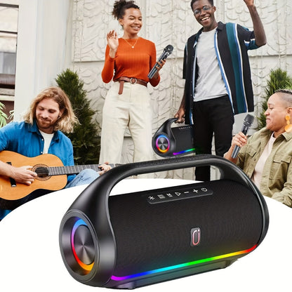 JYX D20 Portable Bluetooth Boombox Speaker with 3D Surround Sound, RGB Disco Lights, Deep Bass Boost